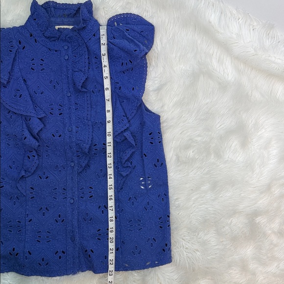 #648 Sezane Royal Blue Ruffled Blouse - Picture 8 of 9